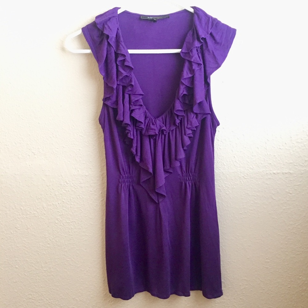 BCBG V-Neck Sleeveless Top with Ruffle Detail